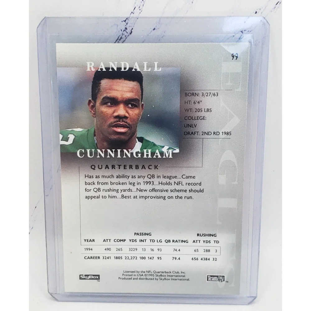 1995 SkyBox Premium #99 Randall Cunningham Philadelphia Eagles - Picture 2 of 4